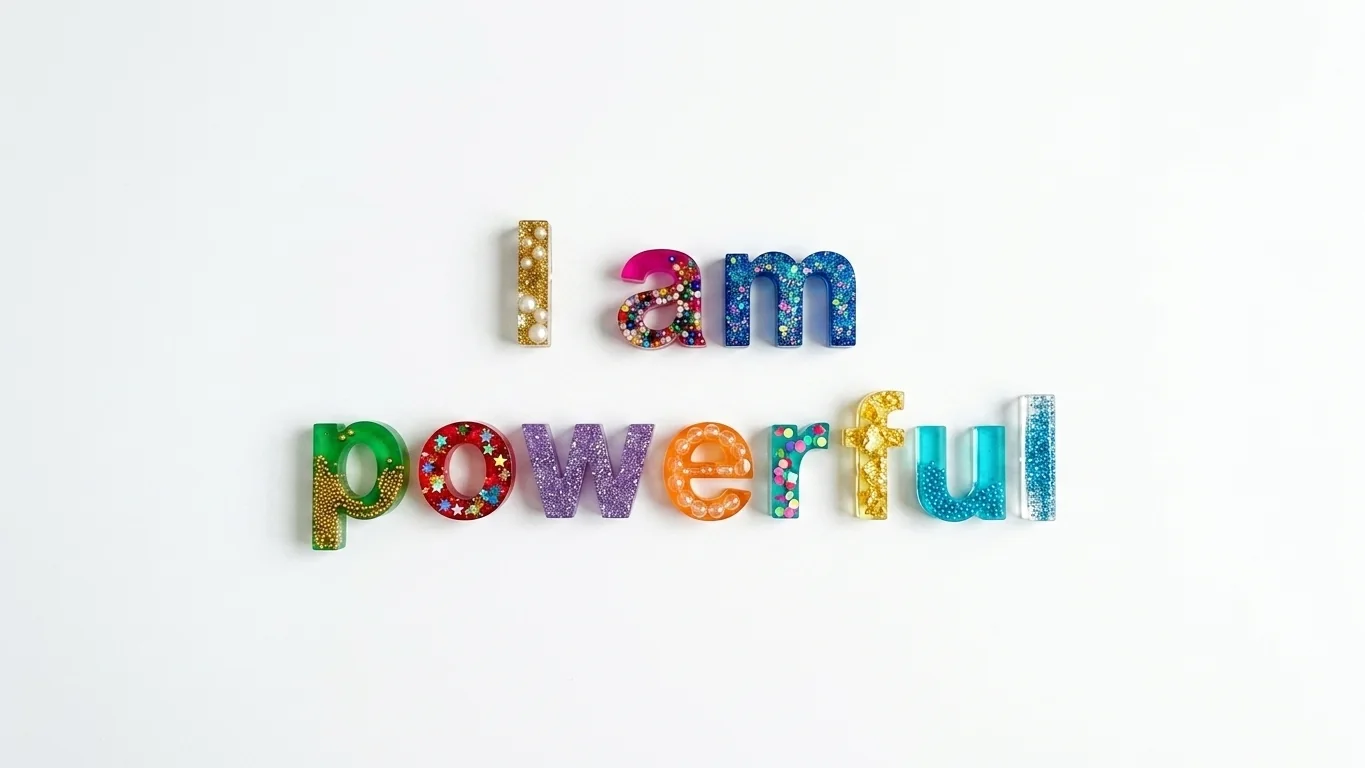 Do affirmations work: the words i am powerful spelled in colourful handmade resin letters